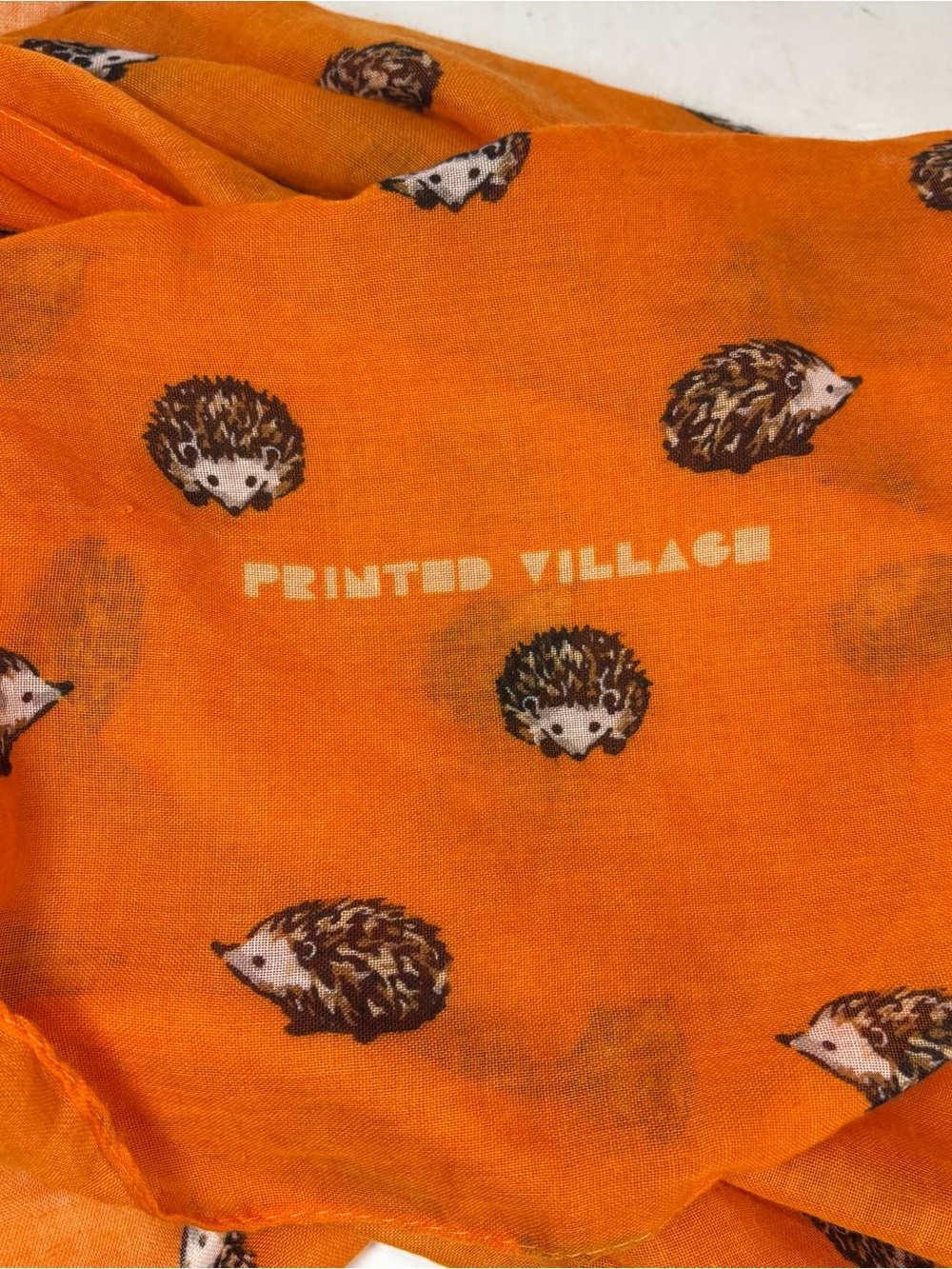 Printed Village Orange Hedgehog Abstract Lightweight Scarf Wrap Boho Cute EUC
